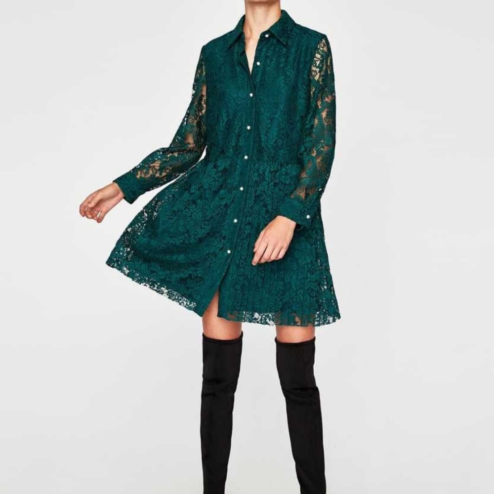 Zara dark green Lace Dress